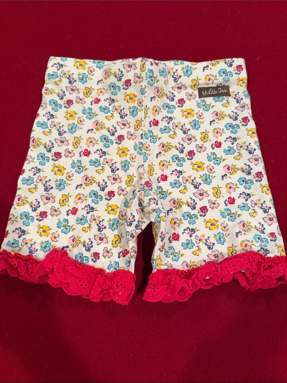 Matilda Jane White Floral Bike Shorts with Pink Lace Trim